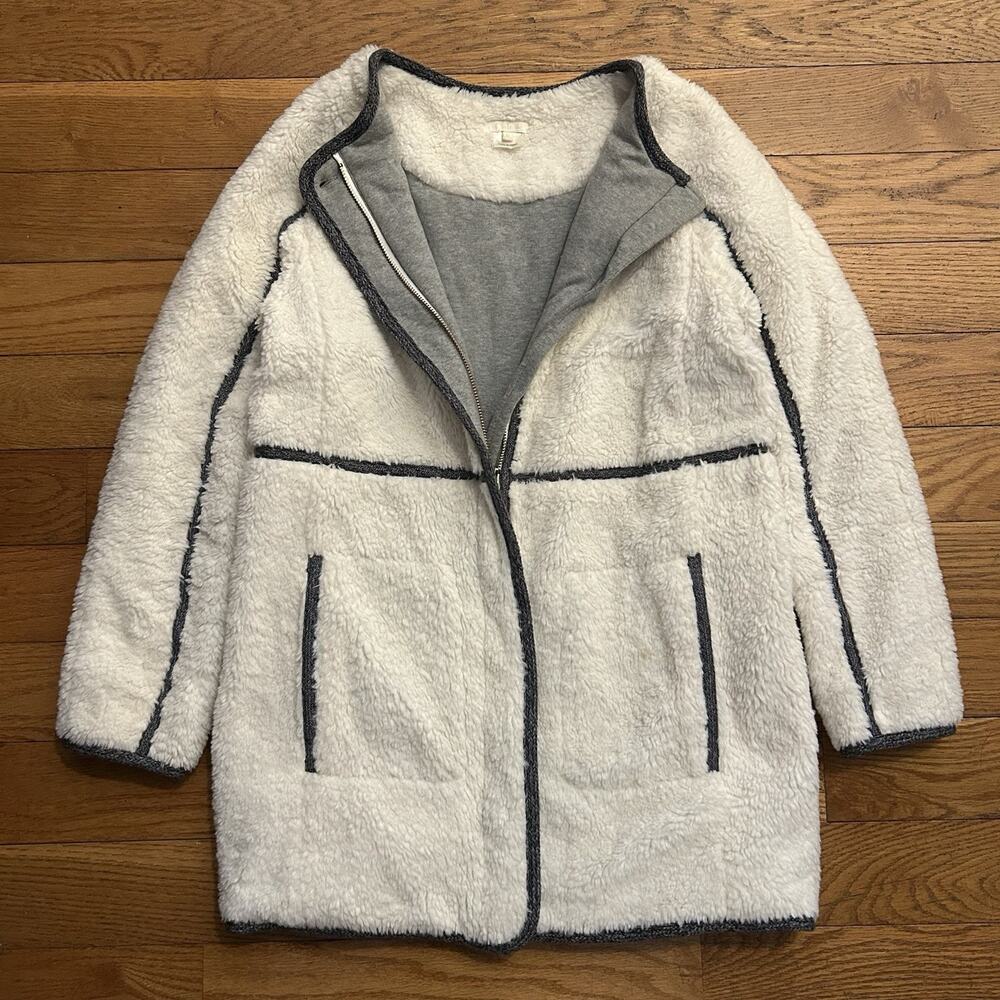 Chloe White Sherpa Fleece Boa Padded Full Zip Lined Jacket 12 US Medium